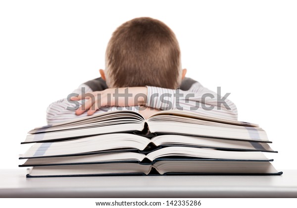 Tired Child Boy Sleeping On Education Stock Photo Edit Now 142335286