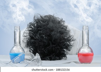 Tired Crazy Scientist In Laboratory, Failed Experiment