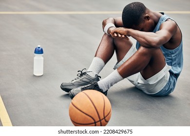 Tired, depression or sad basketball player with training gear after game fail, mistake or problem. Depressed, mental health and anxiety or stress sports, athlete teenager man frustrated with results - Powered by Shutterstock