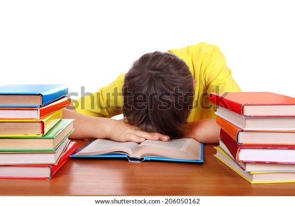 Tired Kid Sleeping On School Desk Stock Photo Edit Now 206050162