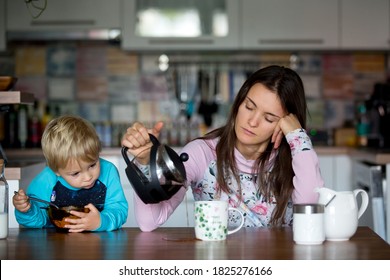 Tired Mother Woman Drinking Coffee Morning Stock Photo 1825276166 ...