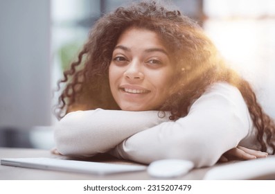 Tired overworked woman resting at workplace in office - Shutterstock ID 2315207479