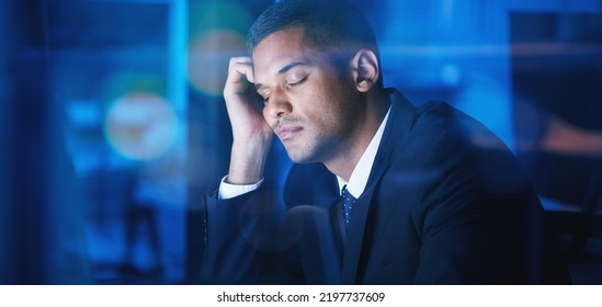 Tired, Sleeping And Burnout For Night Worker, Latino Business Man Or Company Employee. Stress, Mental Health Depression Or Anxiety For Overtime Working Corporate Businessman Bored At Office Room Desk