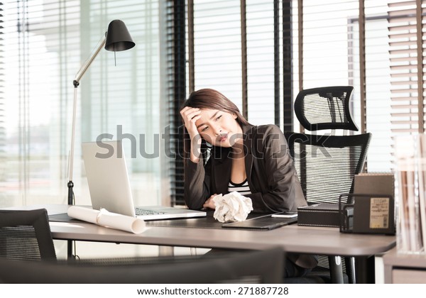 Tired Sleepy Young Business Woman Desk Stock Photo Edit Now