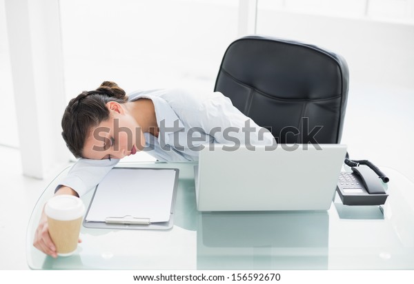 Tired Stylish Brunette Businesswoman Sleeping On Stock Photo Edit