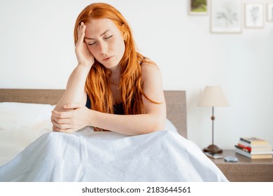 Tired Woman Lying Awake In Bed Suffer From Insomnia Headache
