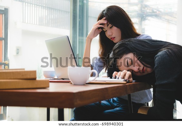 Tired Young Asian Businesswomen Falling Asleep Stock Photo Edit