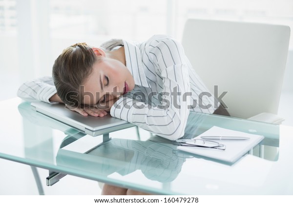 Tired Young Businesswoman Sleeping Her Office Stock Photo Edit