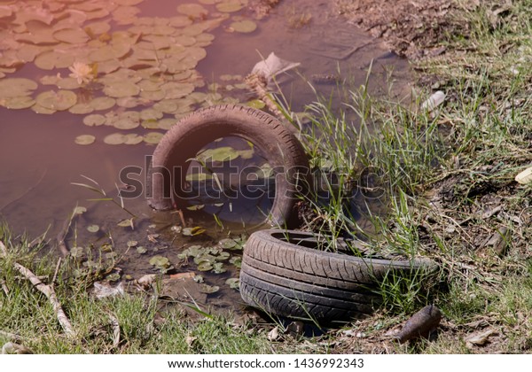 Tires are left in the water\
source.