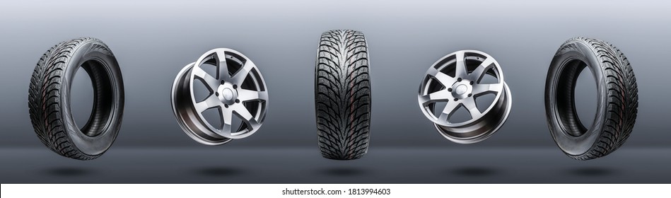 Tires And Wheels- Panoramic Photo Concept For The Header Of A Car Website Or Auto Parts Store,