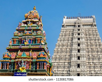 Tiruvannamalai, India - Circa January, 2018. Architecture of Annamalaiyar Temple in Tiruvannamalai, India.