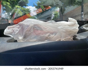 Tissue In Black Box On Car Dashboard