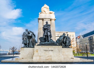 István Tisza Monument Near Hungarian Parliament Building And By The River Danube, Budapest, Hungary. Picture Taken 4th December 2018