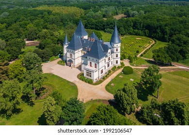 Tiszadob, Hungary Aerial view about castle Andrassy after renovation.