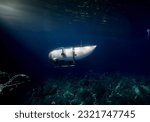 The titan Submarine in sea. Render 3d. Photoshop.