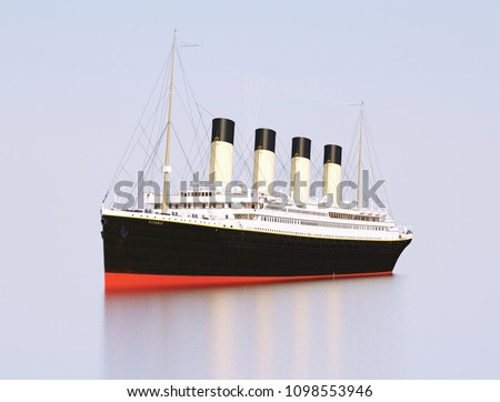 Titanic Rendering. Titanic in the sea. Sunny