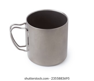 Titanium double wall cup, Titanium mug isolated on white background. With clipping path.