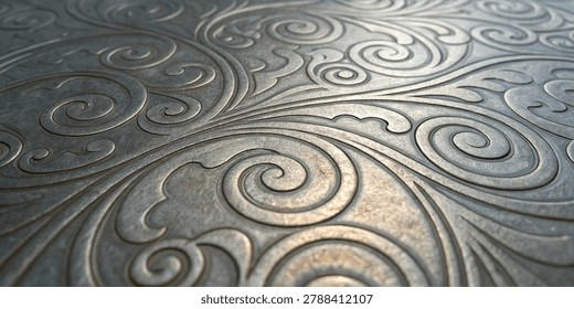 Titanium swirl pattern, featuring an embossed metal texture with a curved, ornamental design. The image highlights the intricate details and surface of the material.