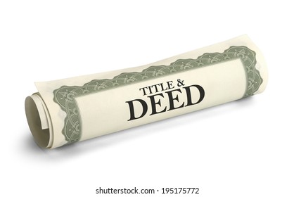 Title and Deed Paper Document Rolled and Isolated on a White Background. - Shutterstock ID 195175772