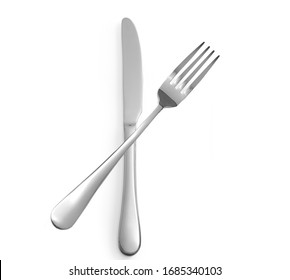 Title: Fork and knife isolated on white background top view

