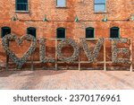 Title: Love Locks assembled as the word love in the Distillery District. in Toronto