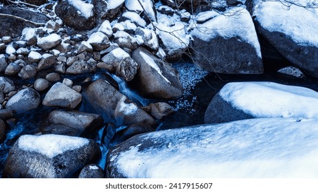 Title: Small waterfall river Snow covered rocks - Powered by Shutterstock