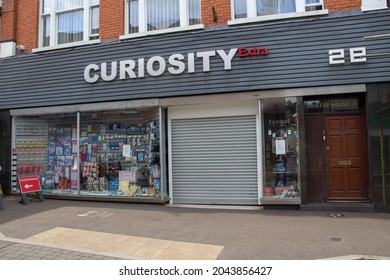 TIVERTON, UK - JUNE 30, 2021 Curiosity Shop On Gold Street