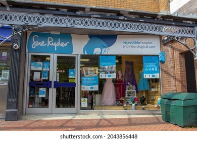 TIVERTON, UK - JUNE 30, 2021 Branch Of Sue Rider Charity Shop On Market Walk