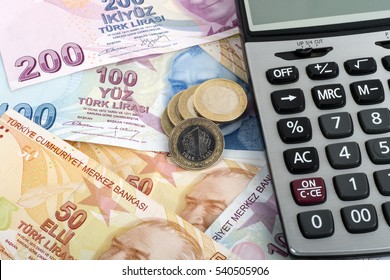 TL Paper Money And Coins With Calculator