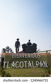 Tlacotalpan, Veracruz / Mexico - Ca. 2015: Monument Located At The Entrance Of Tlacotalpan To Welcome All The Visitors. The Two Characters Were Dress With The Traditional Costumes Of The Region.