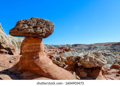 Toad stool, natural rock formation at Toad Stool hike in Utah.
