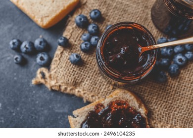 Toast and blueberry jam, breakfast idea. - Powered by Shutterstock