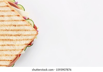 Toast Bread Sandwich Luncheon Meat And Cheddar Cheese With Appetizer Top View Isolated On White Background