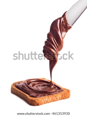 Toast with chocolate cream isolated on white background