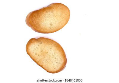 Toasted Baguette Slice Isolated On White Background. Toast, Crouton.