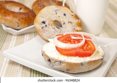 Toasted Blueberry Bagel With Cream Cheese