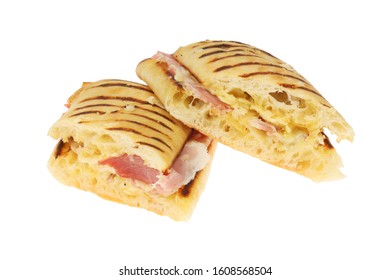 Toasted Cheese And Ham Panini Isolated Against White