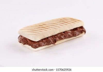 toasted chocolate sandwich panini bread, panino on white background