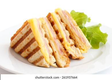 Toasted Ham And Cheese Panini Sandwich.