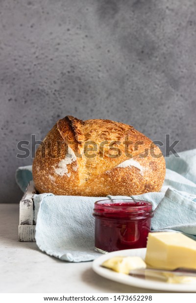 Toasted White Artisan Bread Butter Jam Stock Photo Edit Now