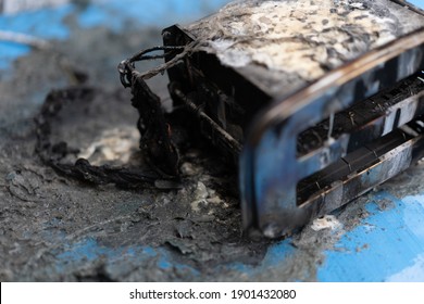 Toaster After Fire. Household Electrical Appliance Fire Hazard. Overload. Short Circuit. Carelessness. Safety In Home. Danger Home Inflammation Insurance Concept