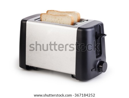 Toaster with bread isolated on white background