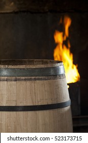 Toasting An Oak Barrel, Medoc ,Aquitaine, France