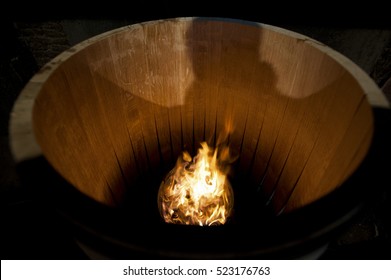 Toasting An Oak Barrel, Medoc ,Aquitaine, France