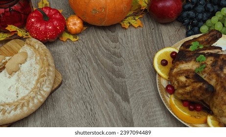 toasting with wine glasses in front of chicken dinner, pour wine, festive dinner at home. chicken. pie, fruits, grapes, apples, pumpkin. Roasted Turkey. Thanksgiving table served . Christmas dinner. - Powered by Shutterstock