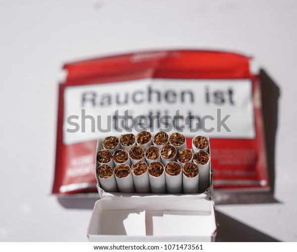 Tobacco Addiction Concept Tobacco Package Warning Stock Photo Edit Now 1071473561