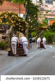 Toboggan Riders On Sledge In Monte - Funchal Madeira Island - Portugal