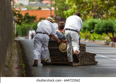 Toboggan Riders On Sledge In Monte - Funchal Madeira Island - Portugal