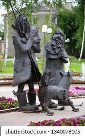 TOBOLSK, RUSSIA - JULY 30, 2008: Monument To Robinson Crusoe, Friday And Dog Laika. The Monument To The Heroes Of The Novels By Daniel Defoe Was Unveiled In 2007.