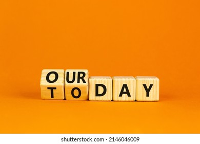 Today is our day symbol. Turned wooden cubes and changed concept words Today to our day. Beautiful orange table orange background, copy space. Business, motivation today is our day concept. - Shutterstock ID 2146046009